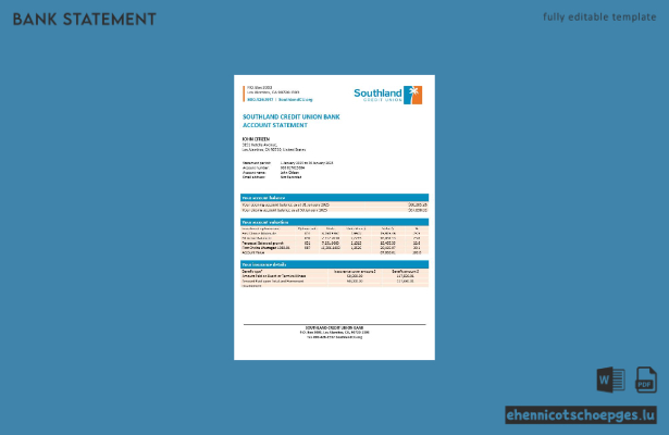 USA California Southland Credit Union Kontoauszug – Beispielvorschau